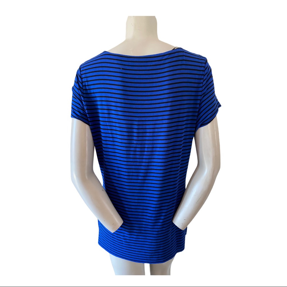 Vince Camuto Blue and Black Striped V Neck Top L - Picture 3 of 3